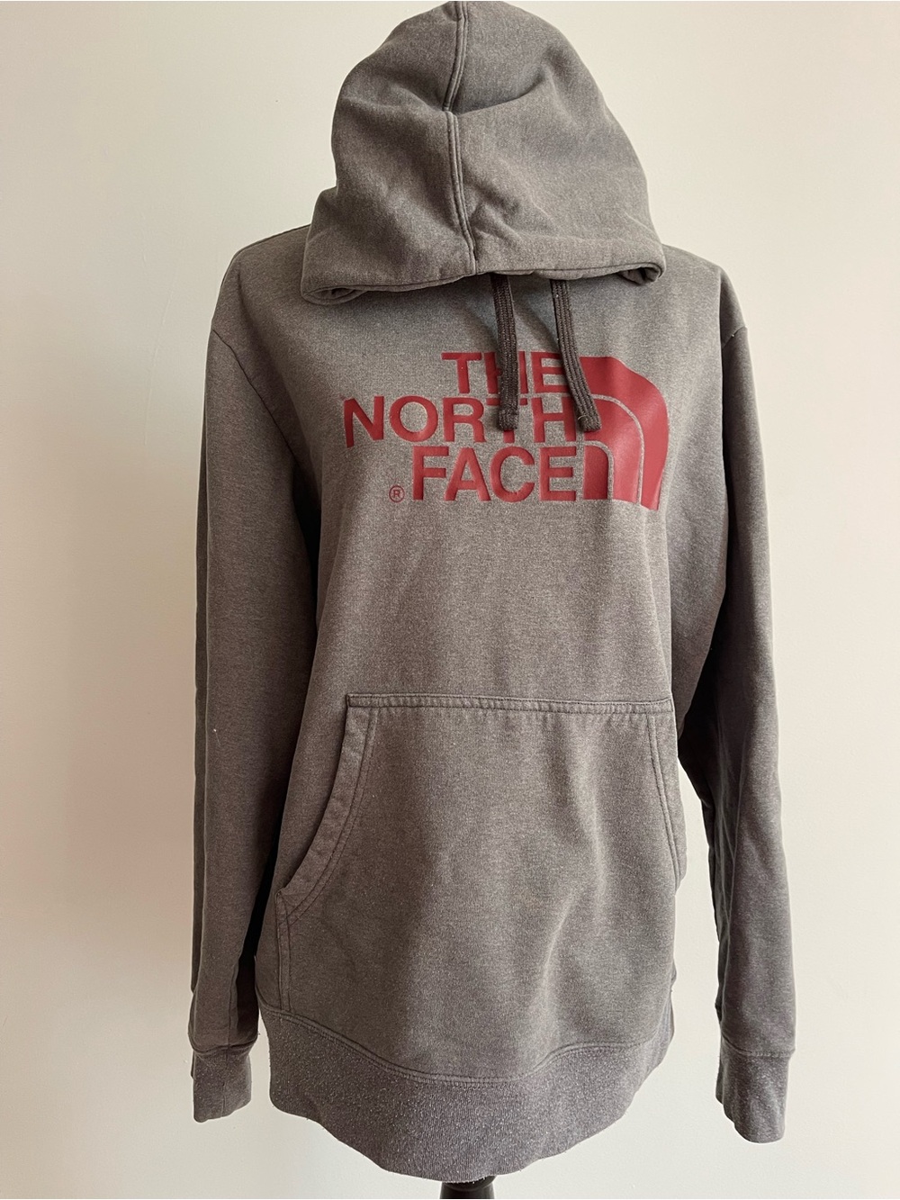 The North Face Men's Gray Crewneck Hoodie with Red Logo